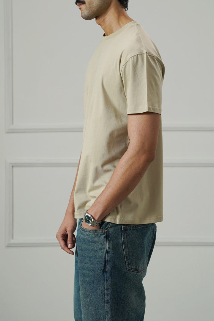 BEIGE ESSENTIAL CREW NECK TEE