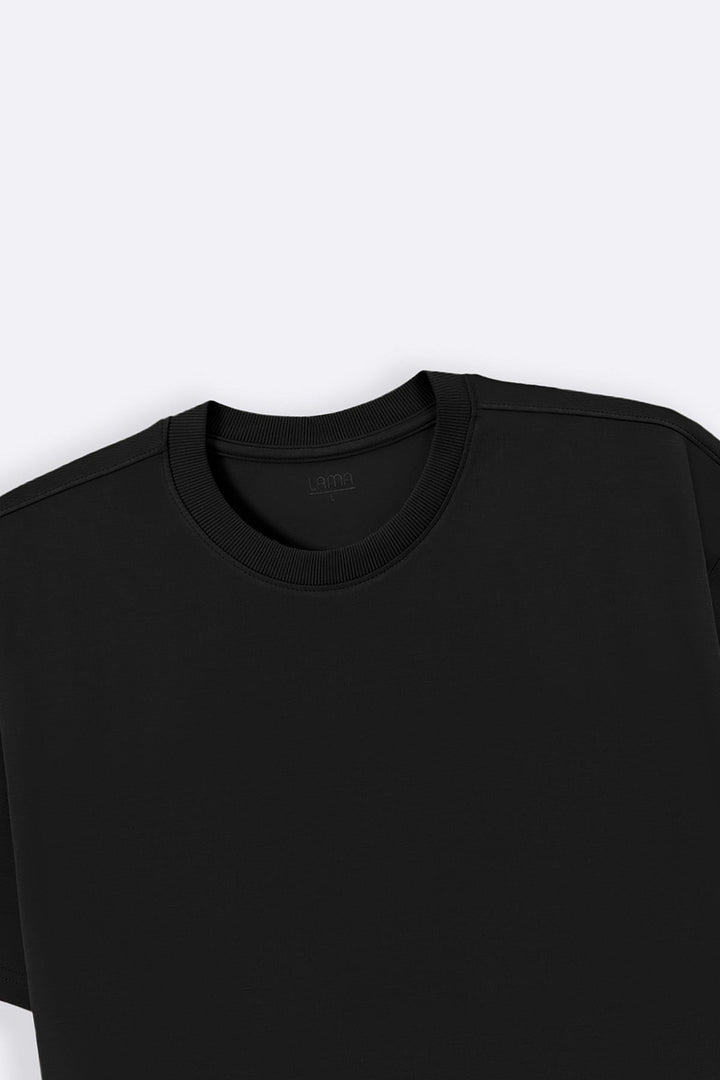 BLACK BASIC RIBBED TEE