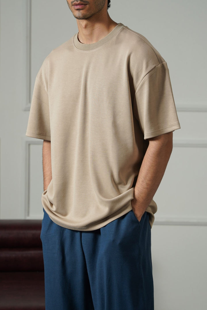 KHAKI BASIC RIBBED TEE