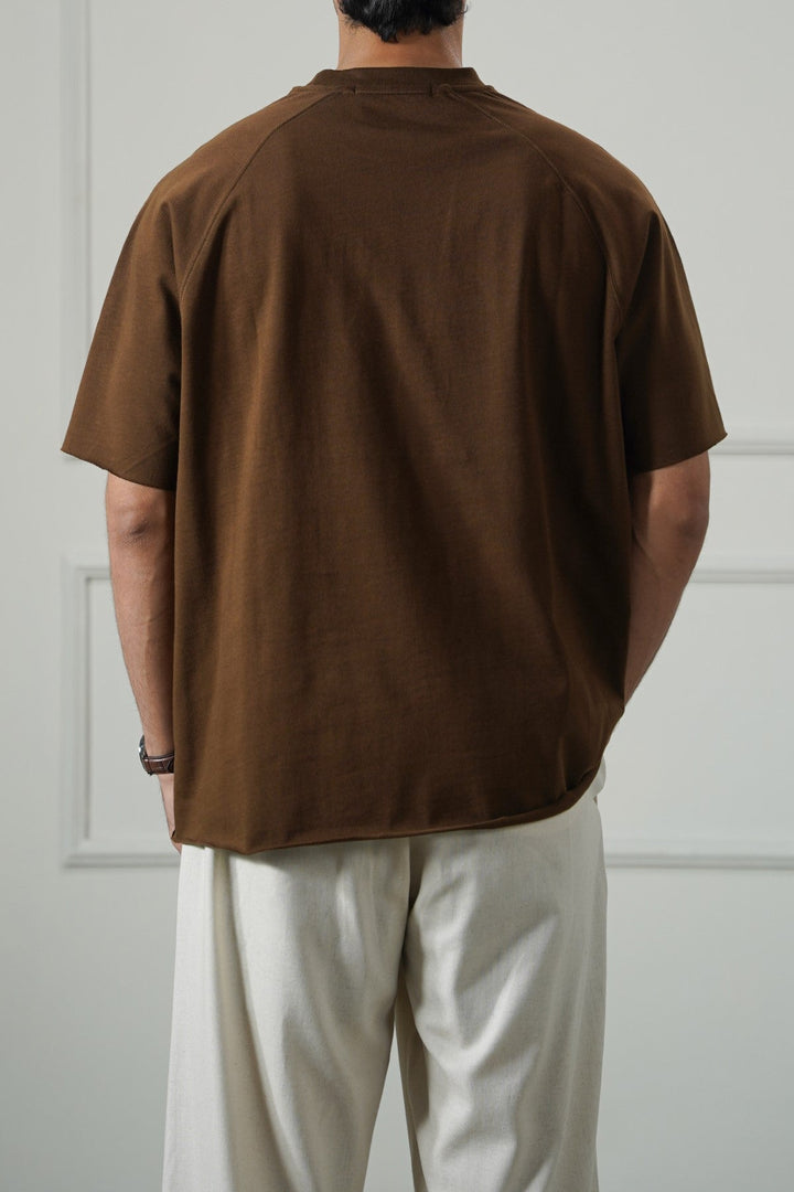BROWN RAGLAN COTTON TEE