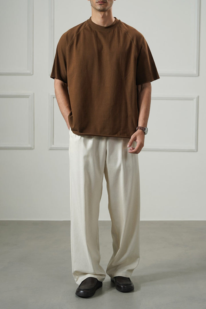BROWN RAGLAN COTTON TEE