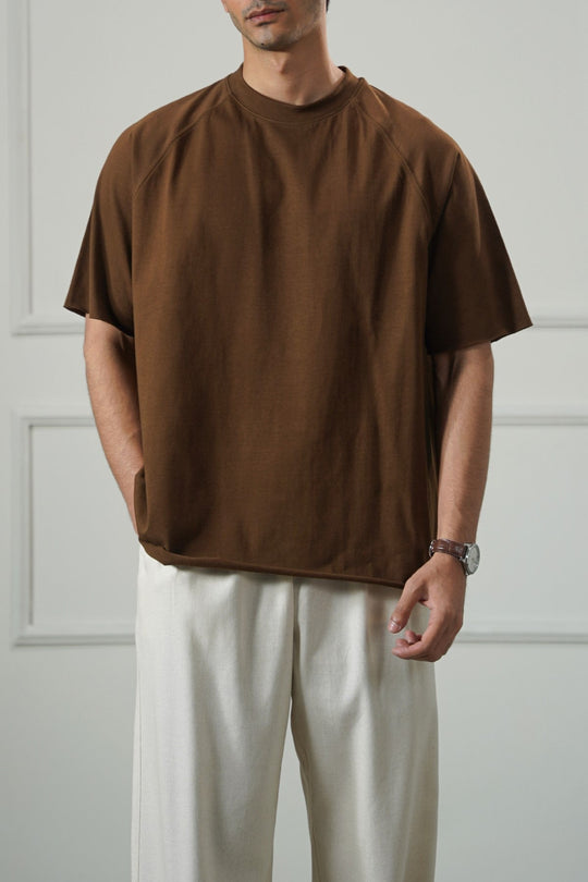 BROWN RAGLAN COTTON TEE