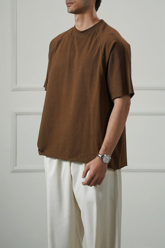 BROWN RAGLAN COTTON TEE