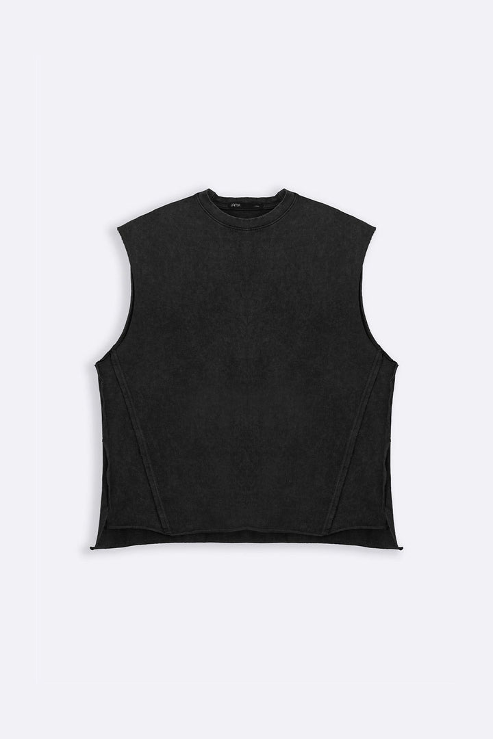 CHARCOAL WASHED EFFECT SLEEVELESS TEE