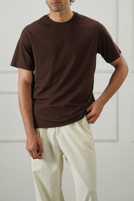 BROWN SEAMLESS DOUBLE-LAYERED TEE