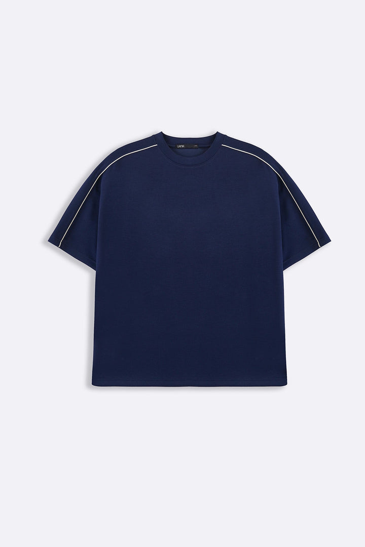 NAVY STRIPED SHOULDER TEE