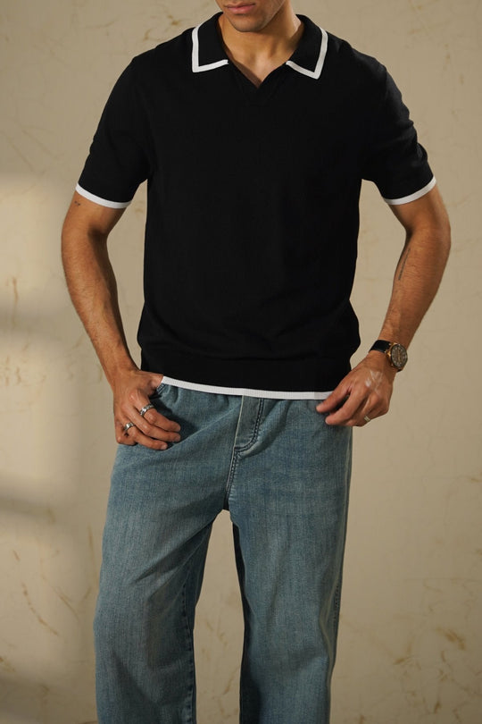 BLACK EASY KNIT POLO