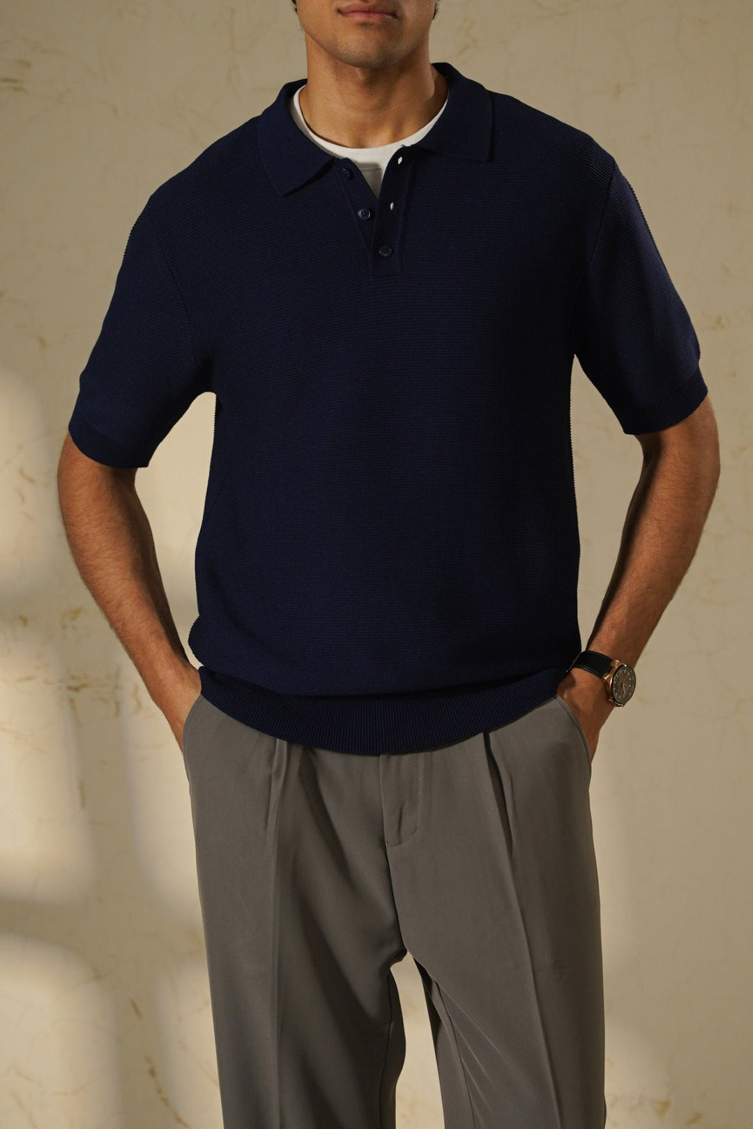 NAVY TEXTURED POLO