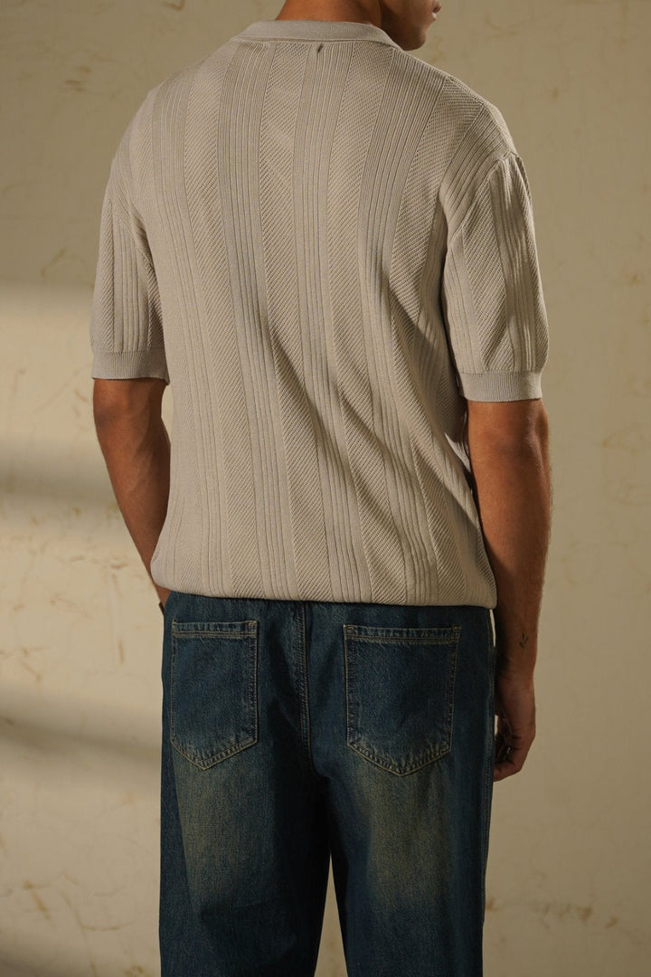 BEIGE SHEER KNIT POLO