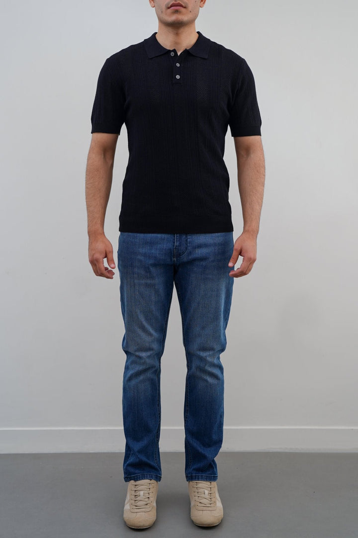 BLACK SHEER KNIT POLO
