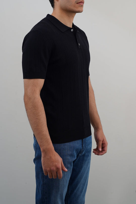 BLACK SHEER KNIT POLO