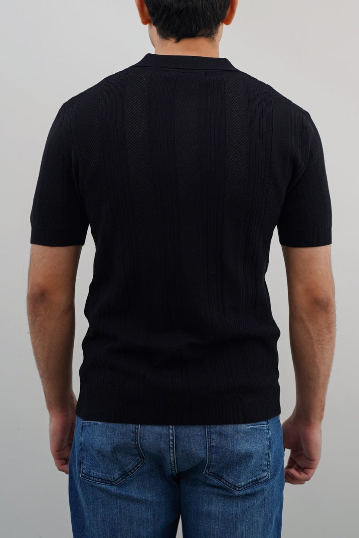 BLACK SHEER KNIT POLO