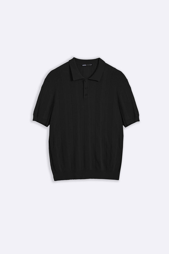 BLACK SHEER KNIT POLO