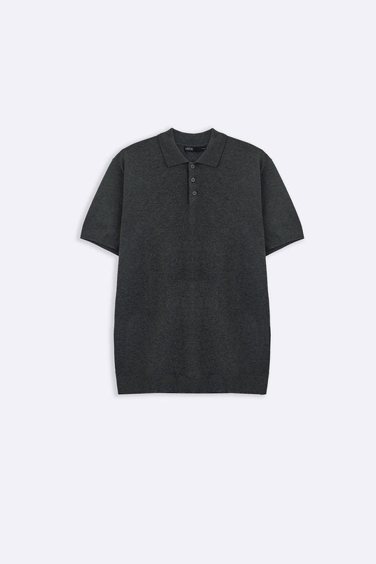 CHARCOAL MELANGE EFFECT POLO