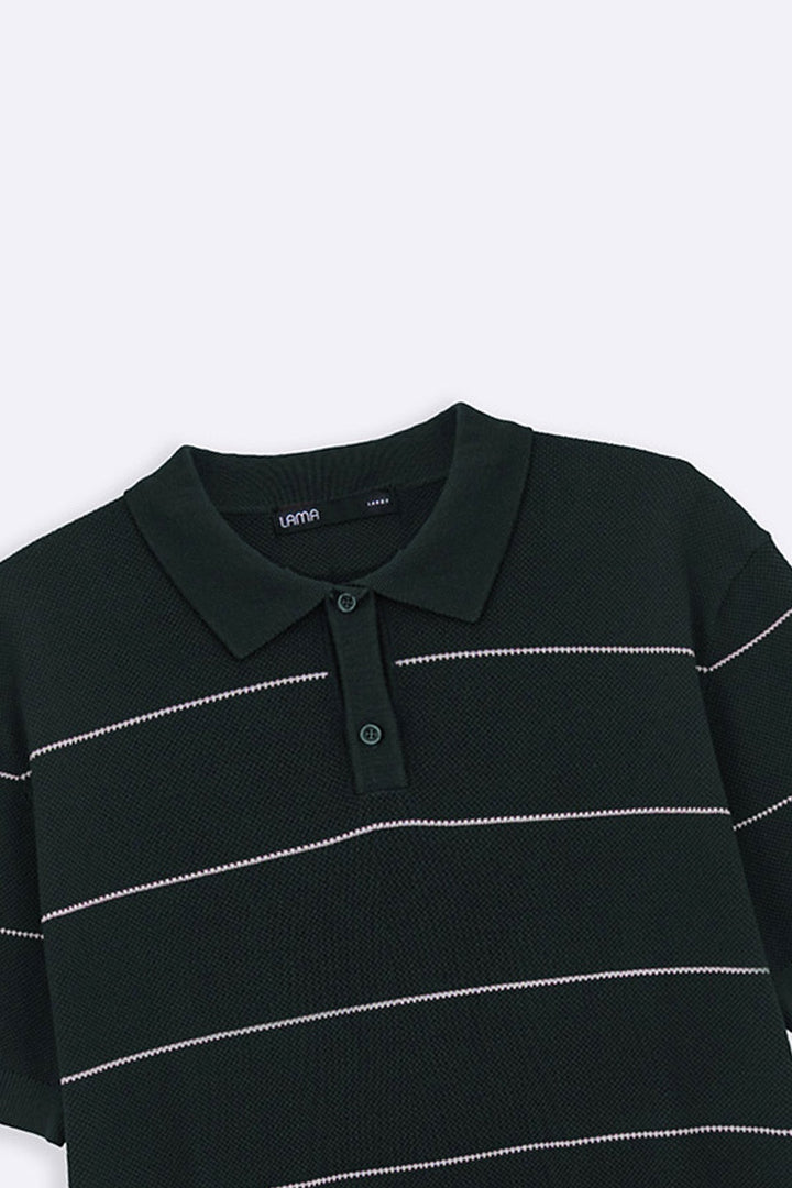 FOREST GREEN STRIPED POLO