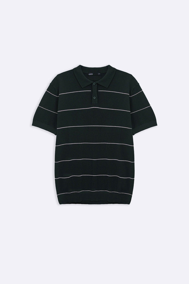 FOREST GREEN STRIPED POLO