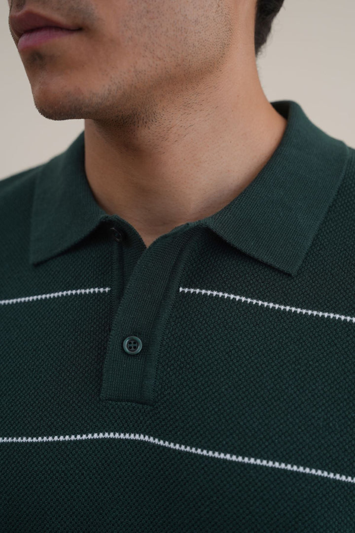 FOREST GREEN STRIPED POLO