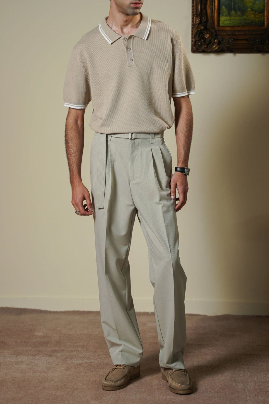 BEIGE CONTRAST TIPPING POLO