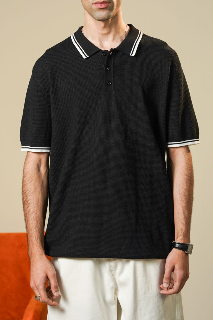 BLACK CONTRAST TIPPING POLO