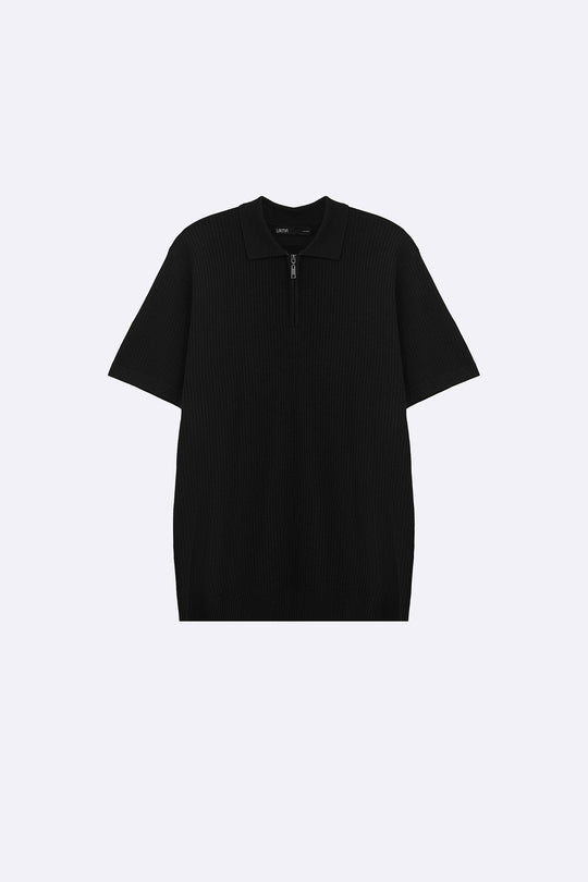 BLACK SOFT WEAVE POLO