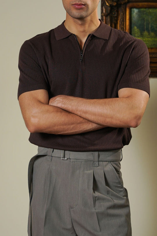 DARK BROWN SOFT WEAVE POLO