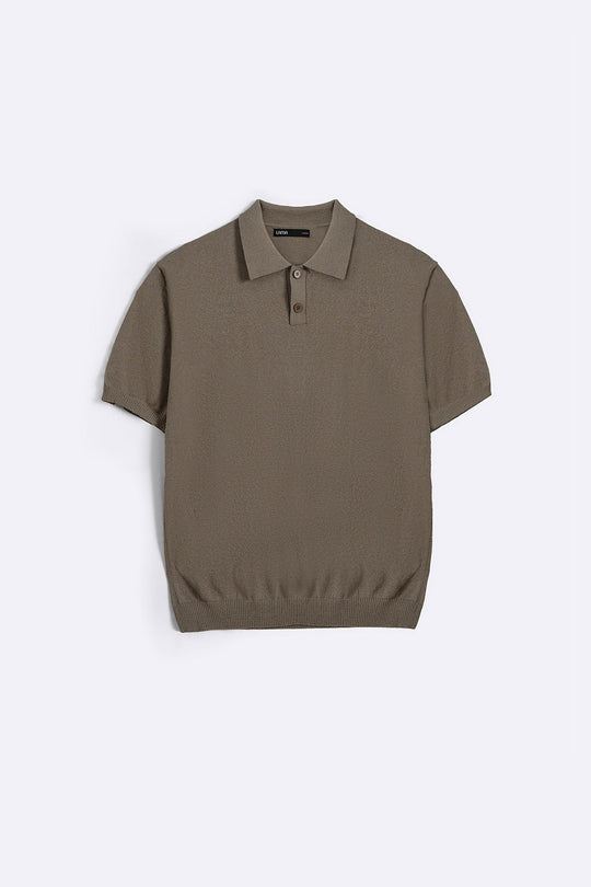 BROWN PURL KNIT POLO