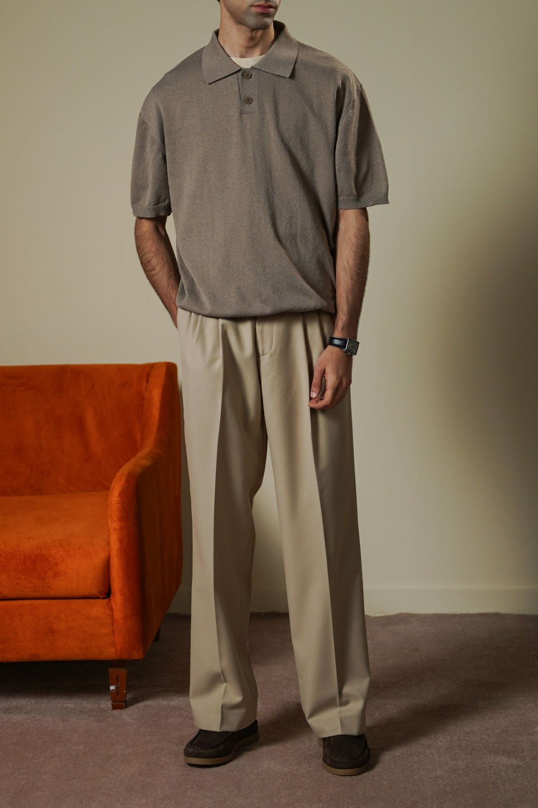 BROWN PURL KNIT POLO