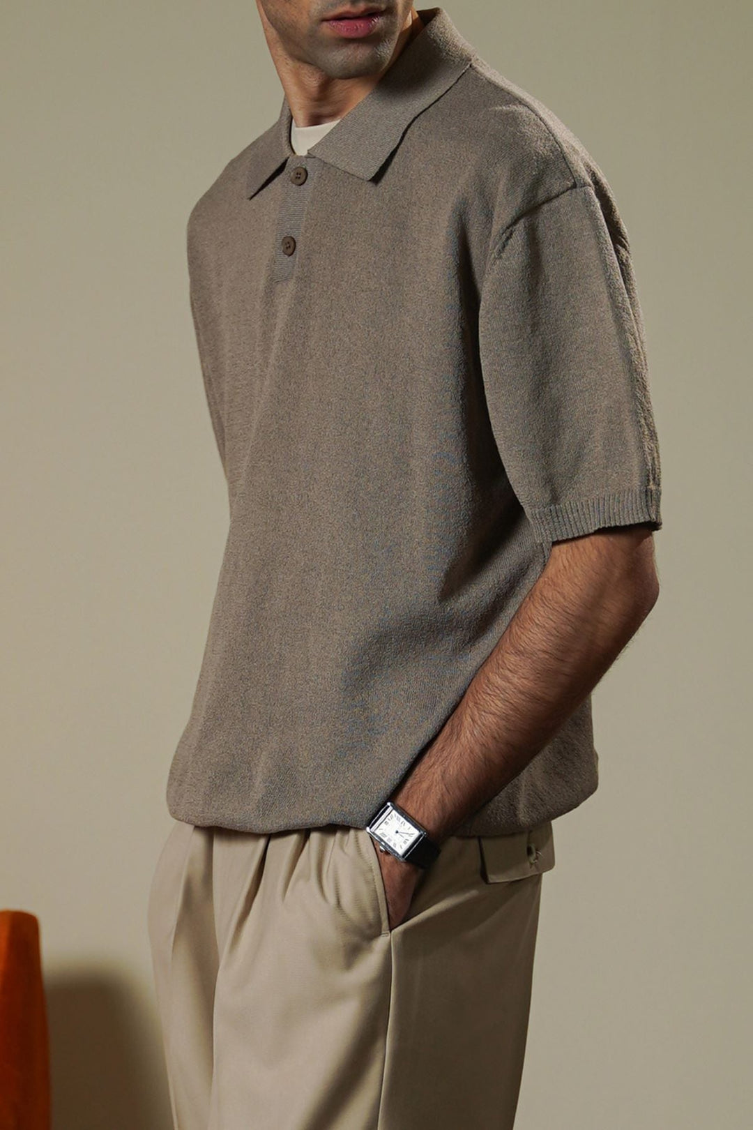 BROWN PURL KNIT POLO