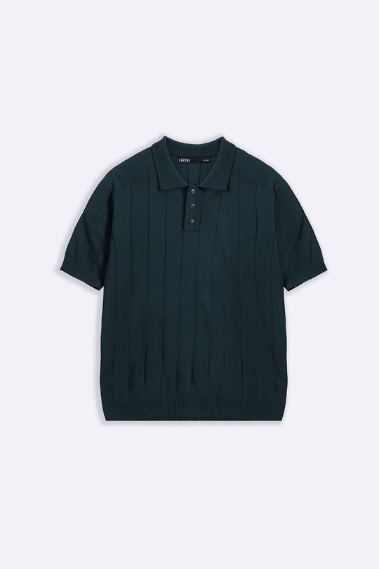 FOREST GREEN VERTICAL TEXTURED POLO