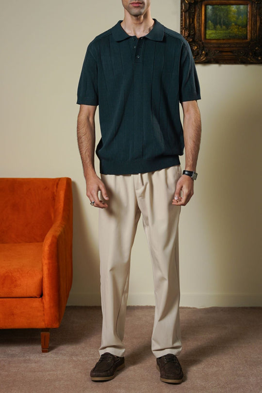 FOREST GREEN VERTICAL TEXTURED POLO