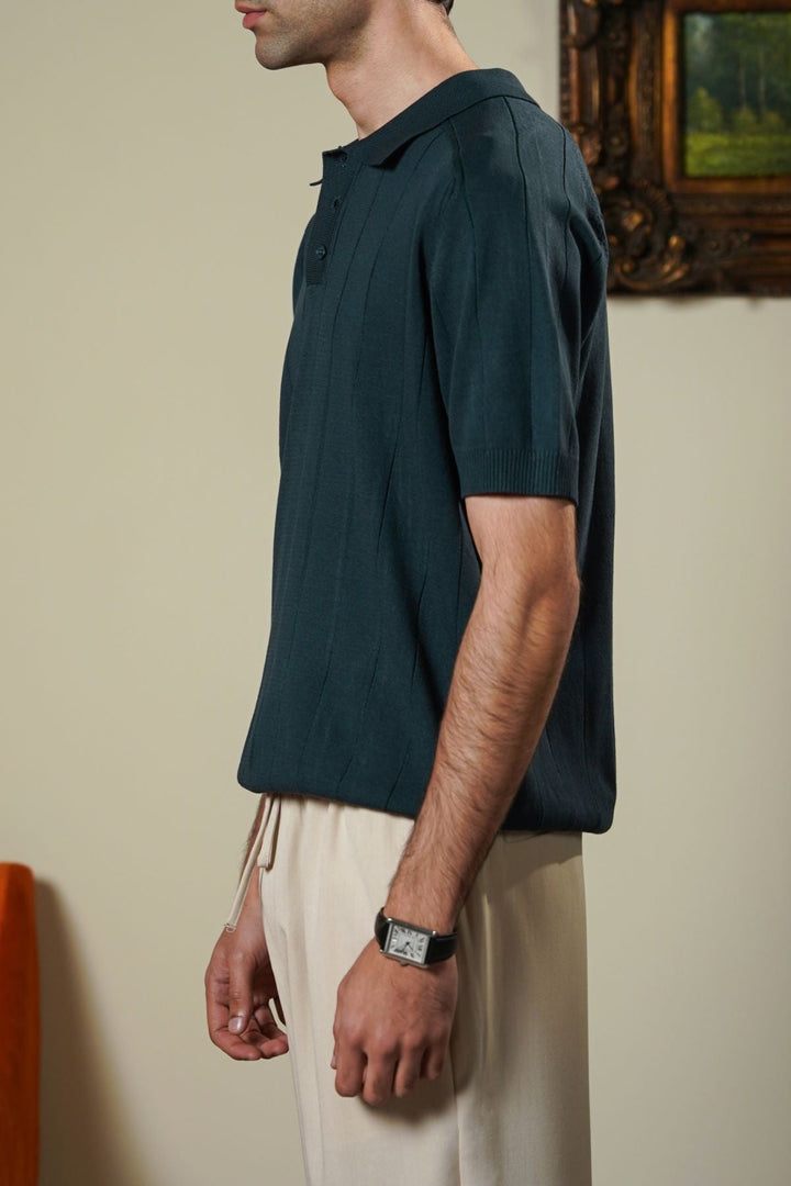 FOREST GREEN VERTICAL TEXTURED POLO
