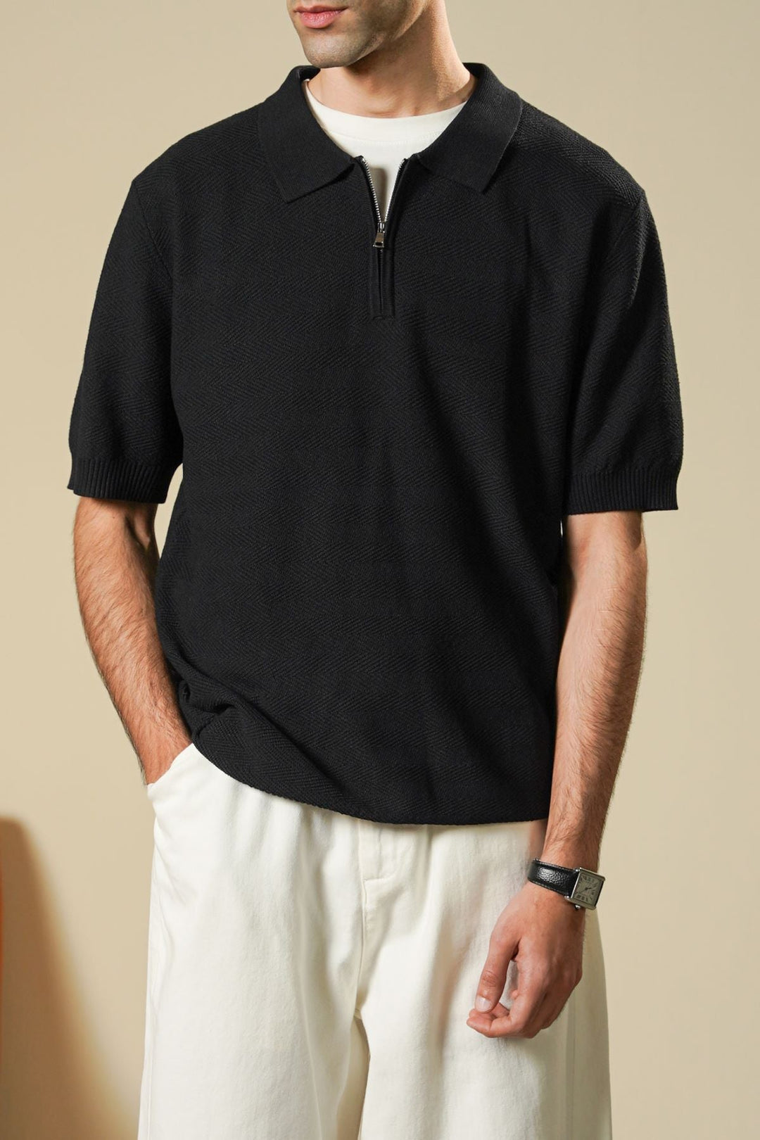 BLACK ZIPPER POLO
