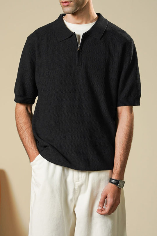 BLACK ZIPPER POLO
