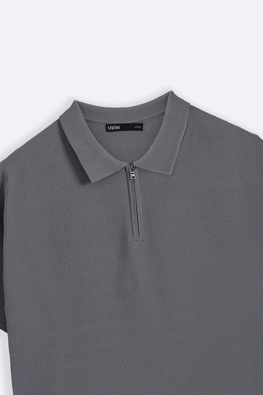 GREY ZIPPER POLO
