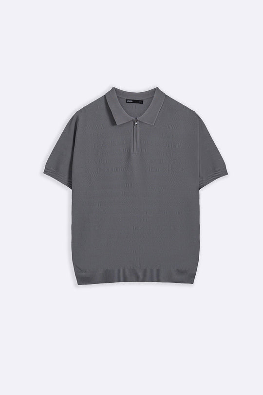 GREY ZIPPER POLO