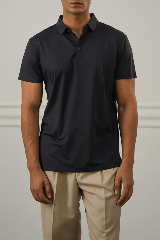 BLACK SEAMLESS POLO