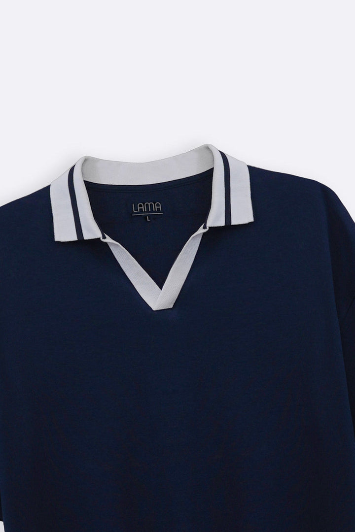 BLACK PRINTED POLO TEE