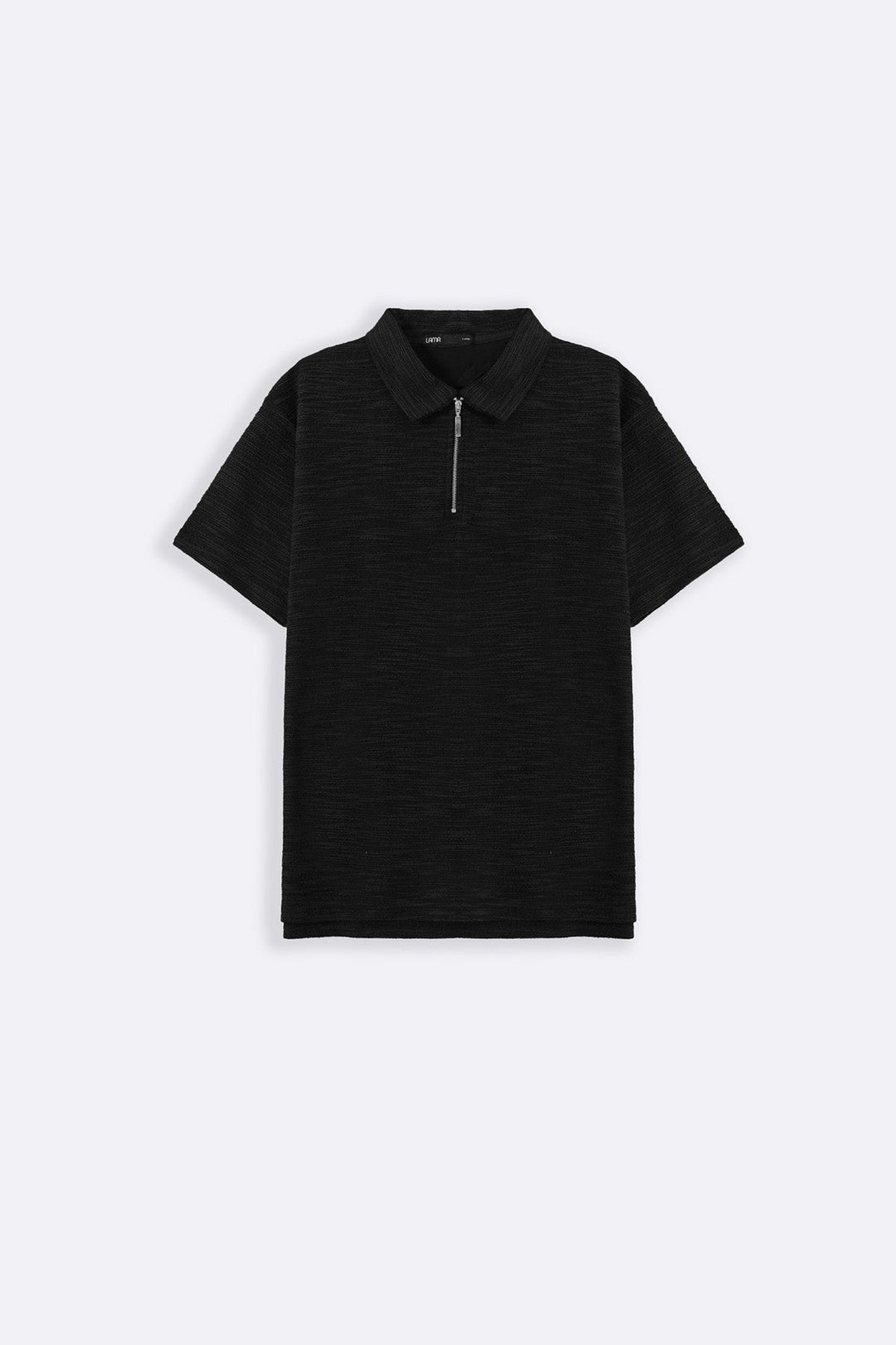 BLACK TEXTURED ZIPPER POLO