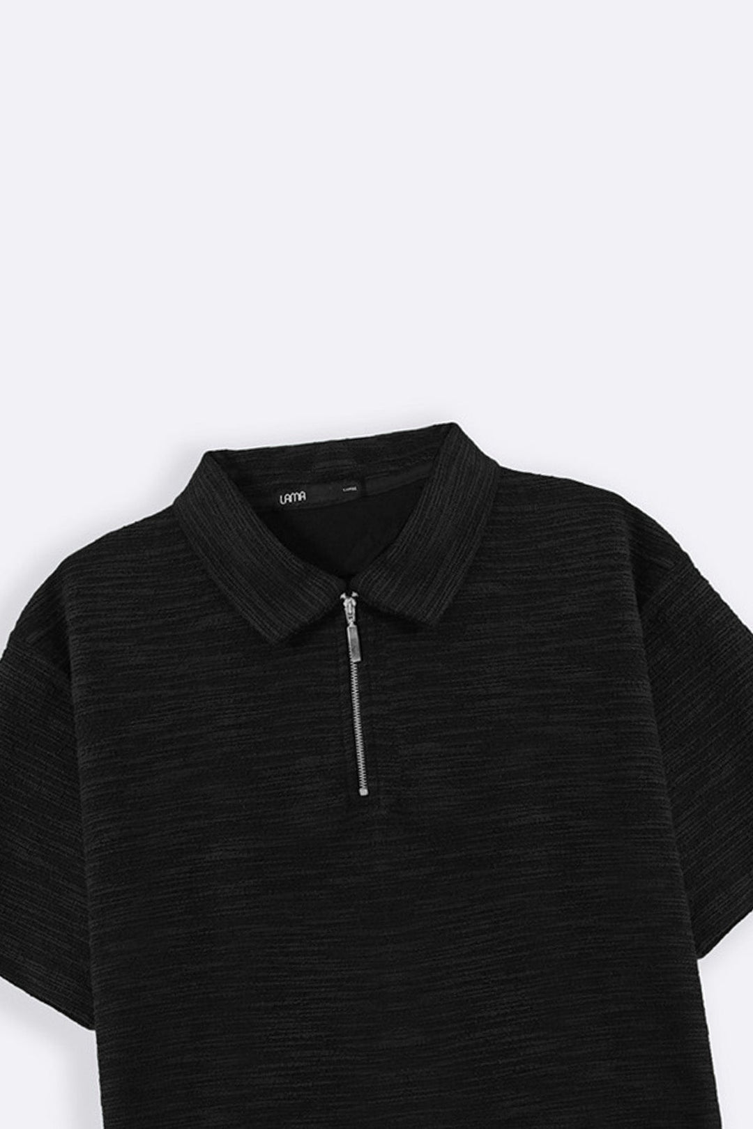 BLACK TEXTURED ZIPPER POLO