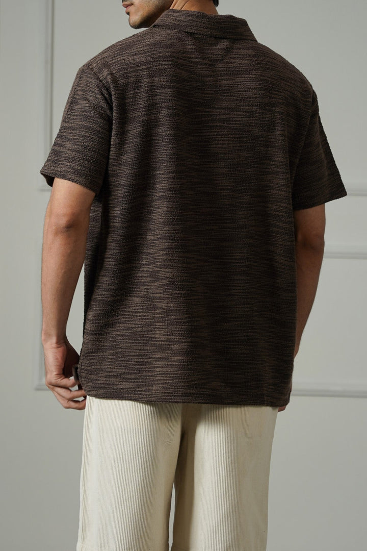 DARK BROWN TEXTURED ZIPPER POLO
