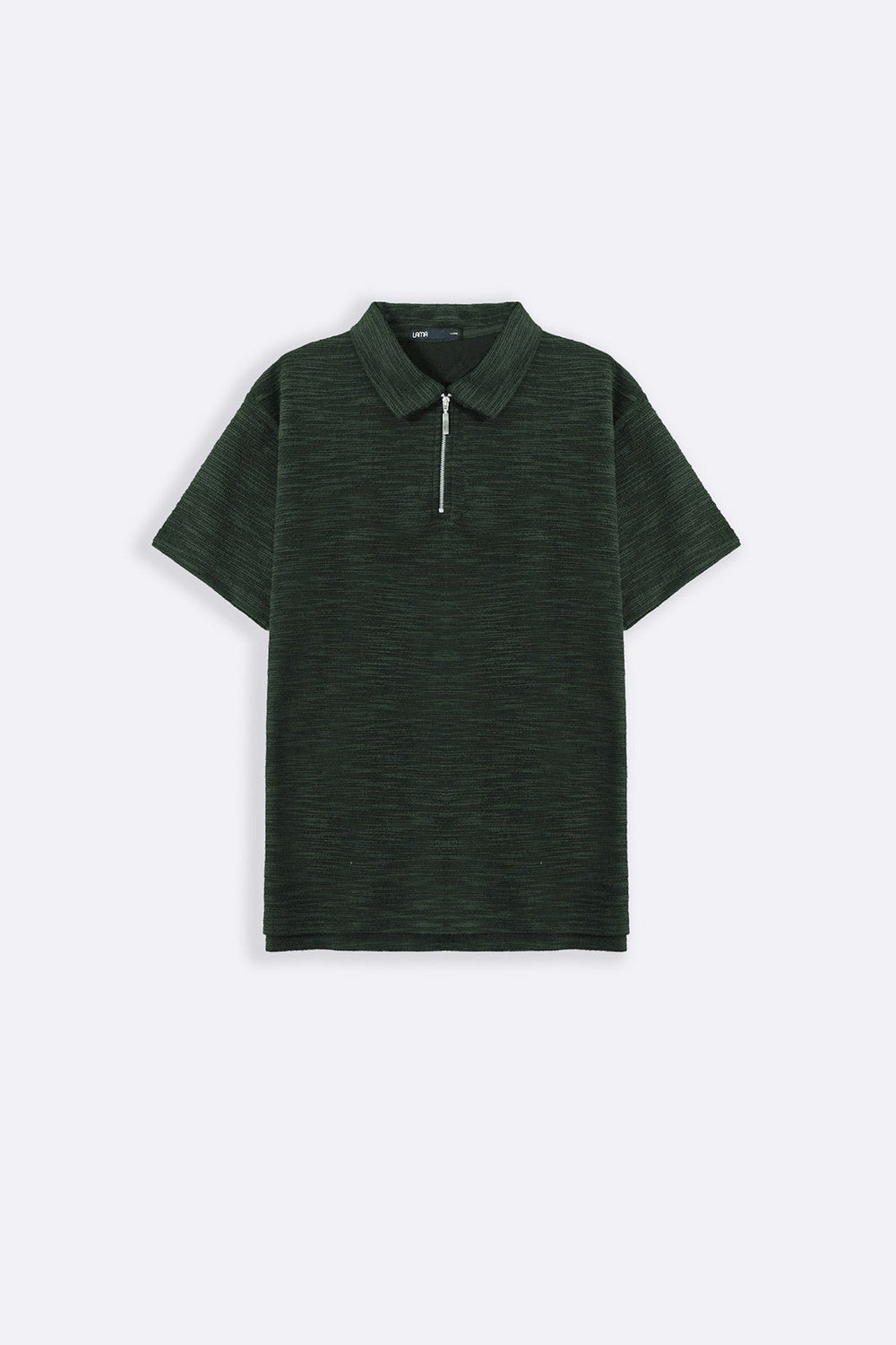 OLIVE TEXTURED ZIPPER POLO