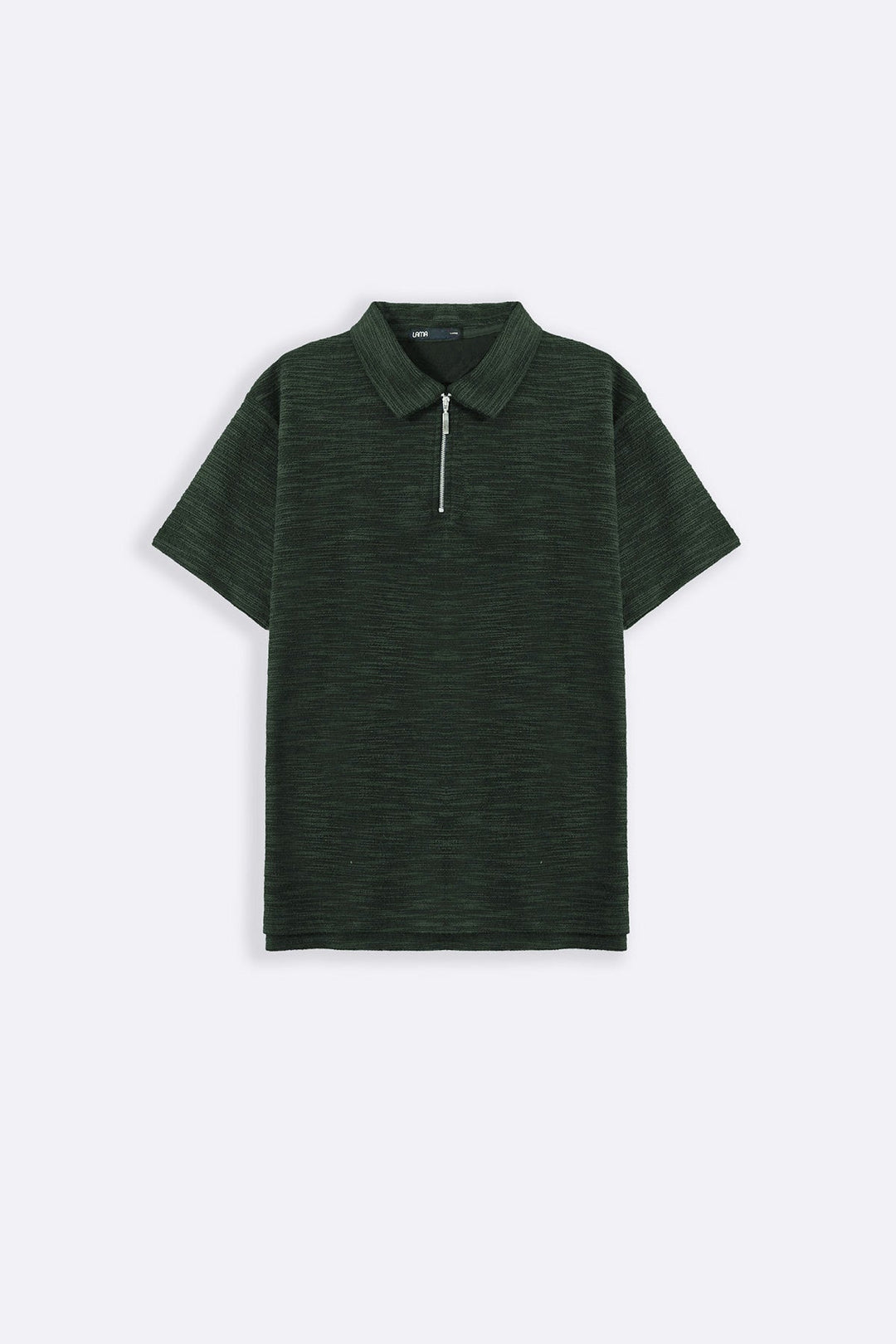 OLIVE TEXTURED ZIPPER POLO
