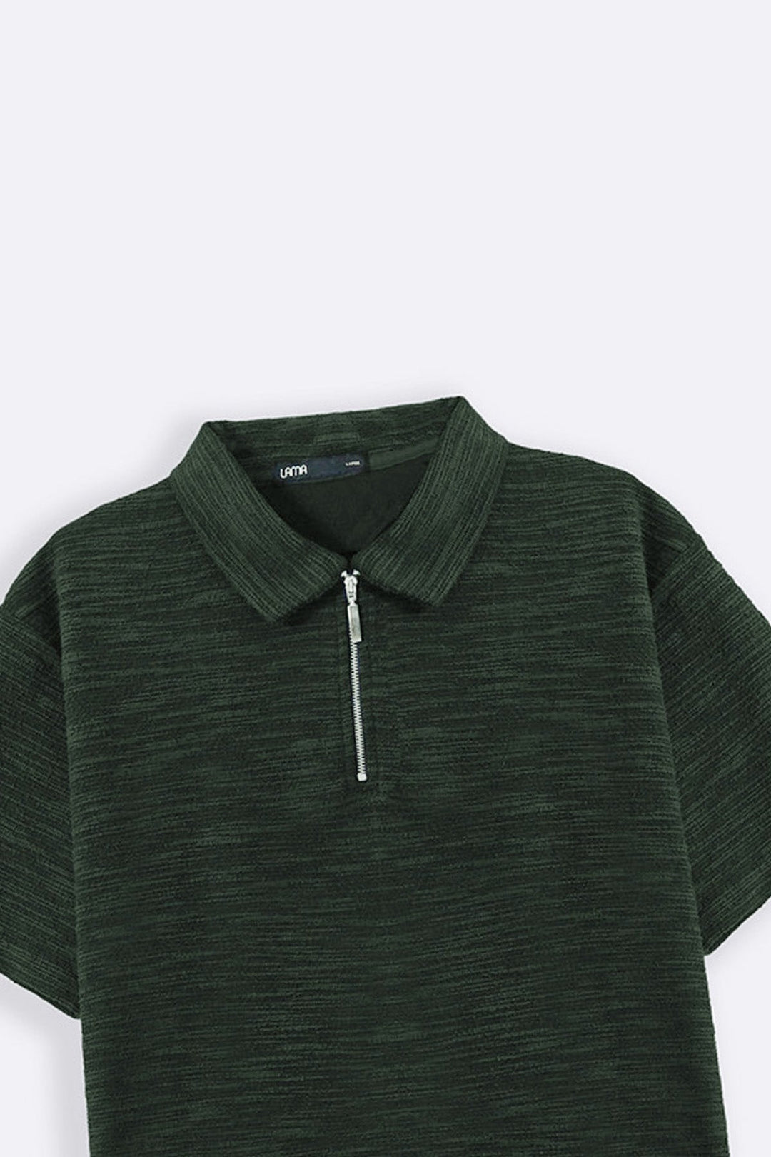 OLIVE TEXTURED ZIPPER POLO