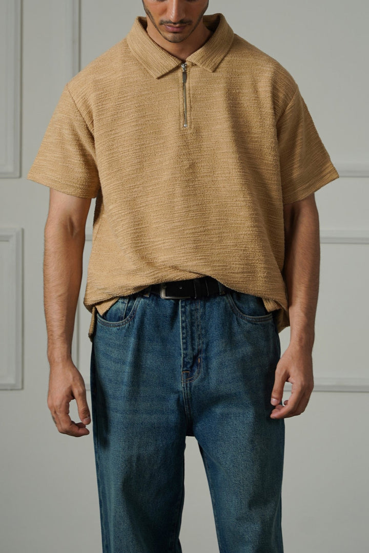 SAND TEXTURED ZIPPER POLO