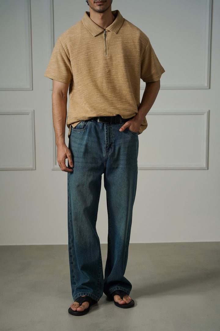 SAND TEXTURED ZIPPER POLO