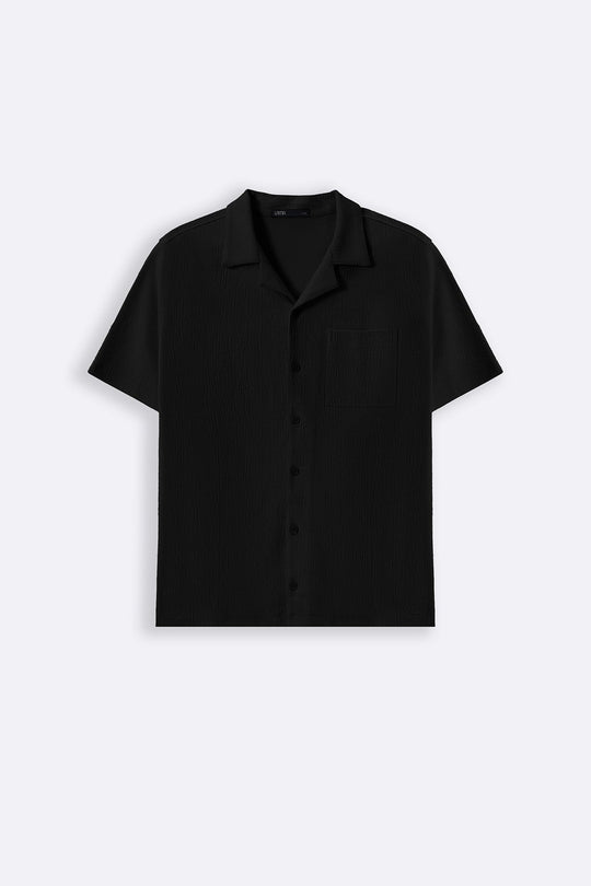 BLACK TEXTURED KNITTED SHIRT