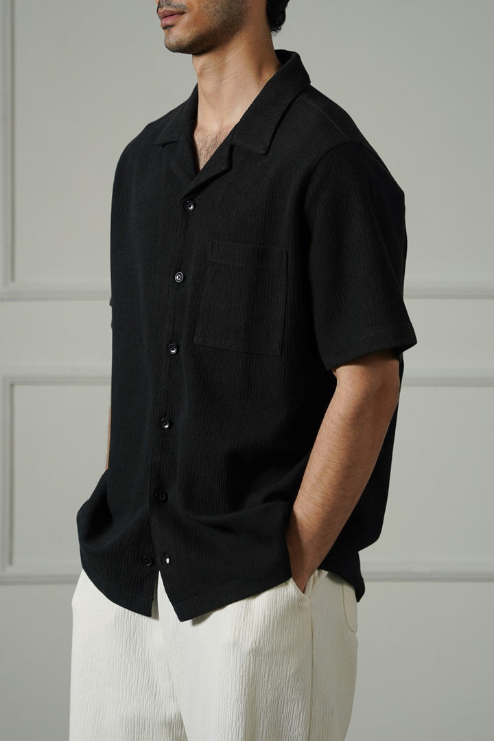 BLACK TEXTURED KNITTED SHIRT