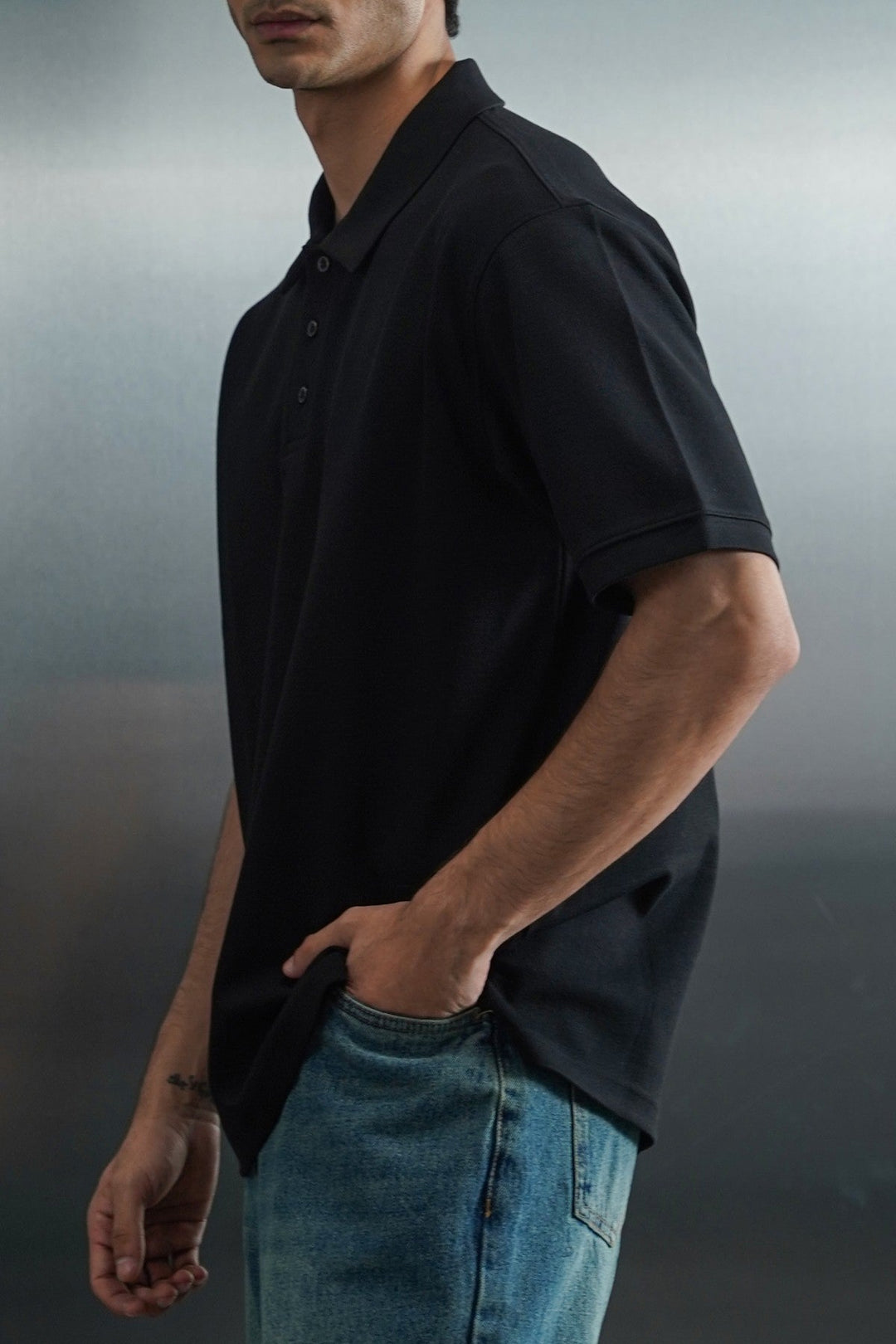 BLACK TENCEL COTTON POLO
