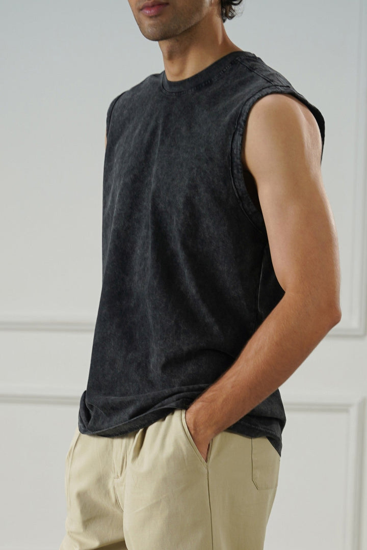 BLACK WASHED EFFECT TANK TOP