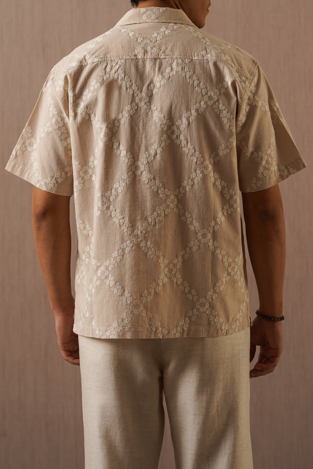 BEIGE MONTEGO BAY EMBROIDERED SHIRT